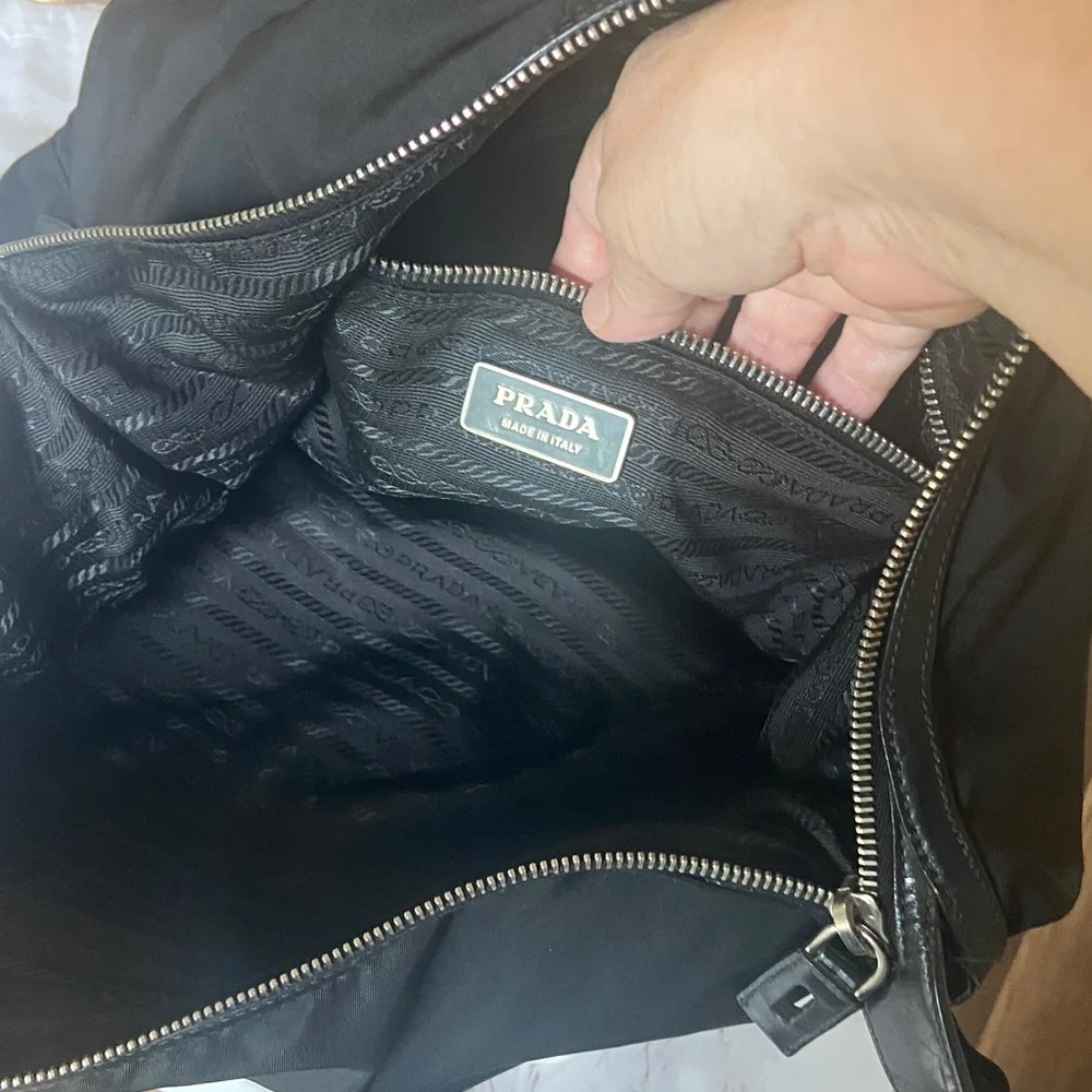 Authentic Prada nylon Laptop /tote bag with Leather Trim, Lock, Key, Prada Dusty - Picture 13 of 17